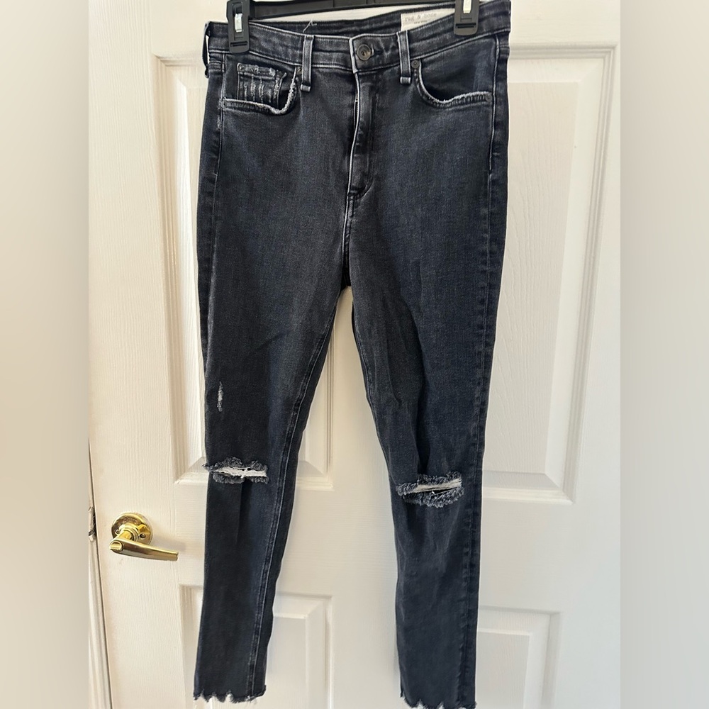 rag & bone Dark Distressed Skinny Jeans